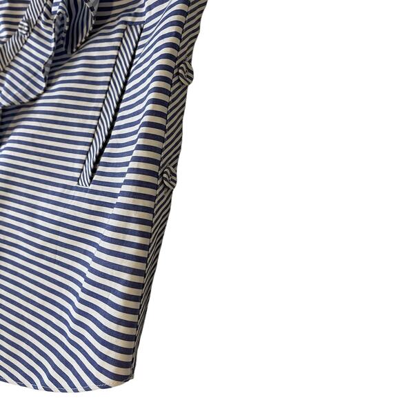 Self Portrait Asymmetrical Blue Striped Top Blouse Size 2 - Picture 3 of 13